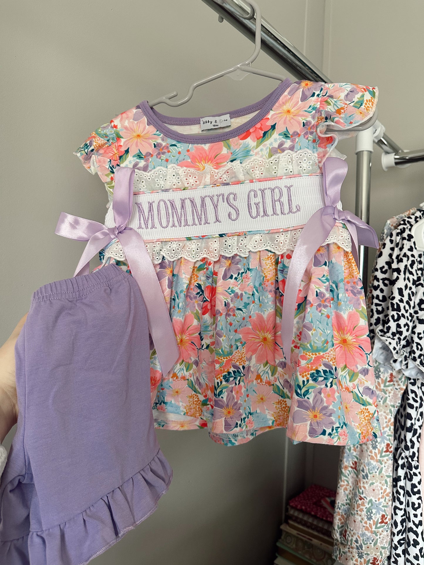 mommy's girl machine smocked floral short set