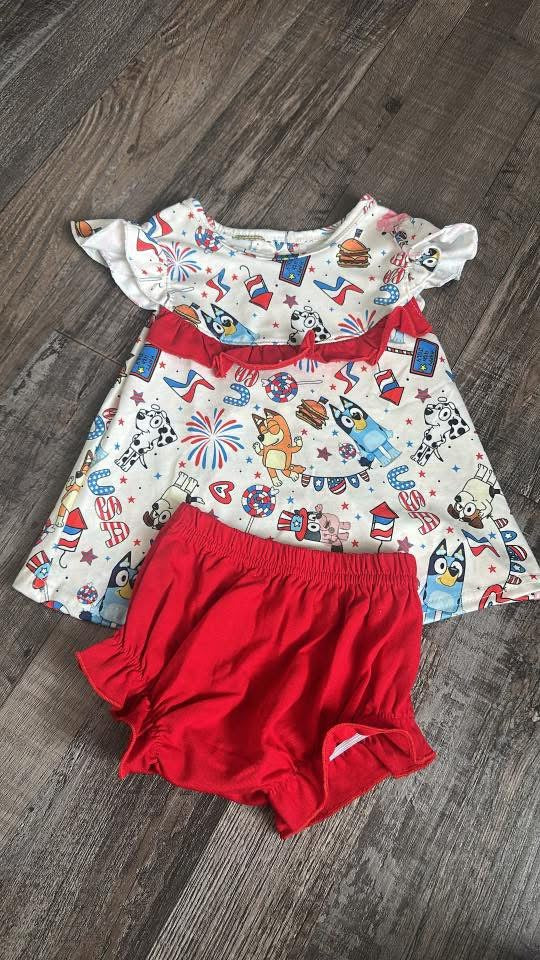 Girls heeler fam patriotic diaper set
