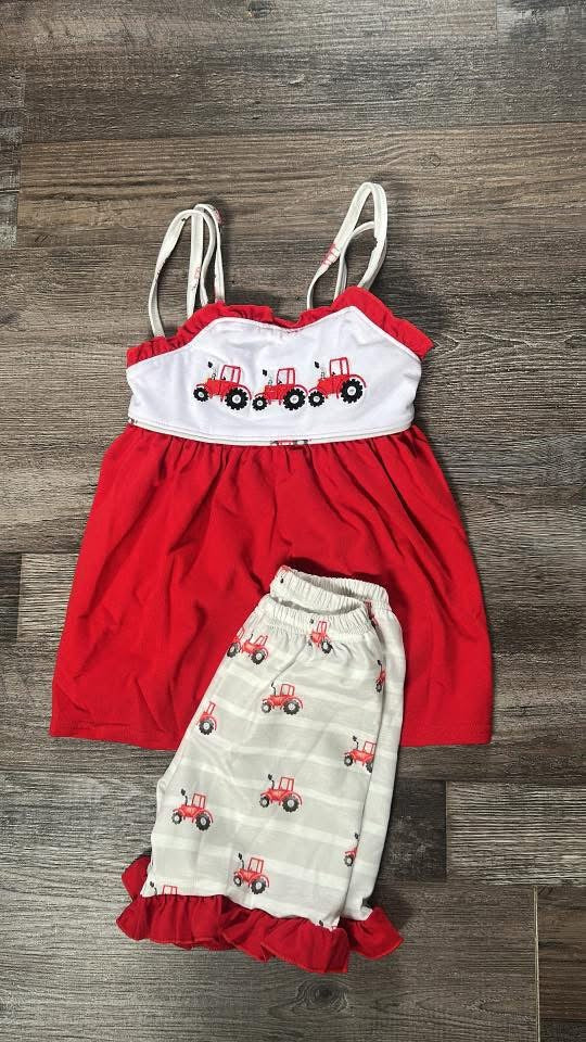 Girls red tractor set