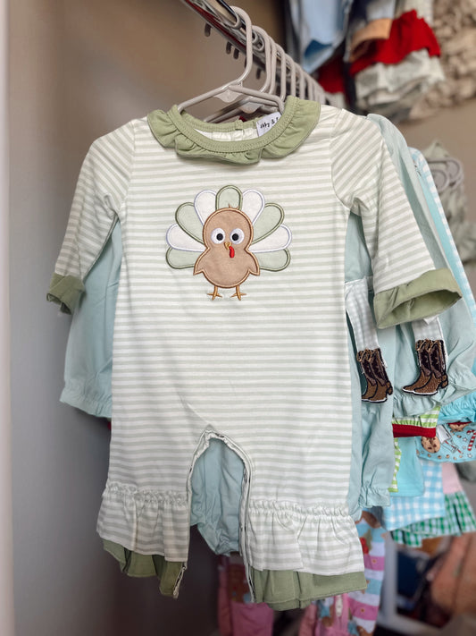 Girls ruffle turkey romper