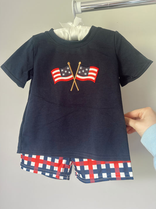 18M boys patriotic flag short set
