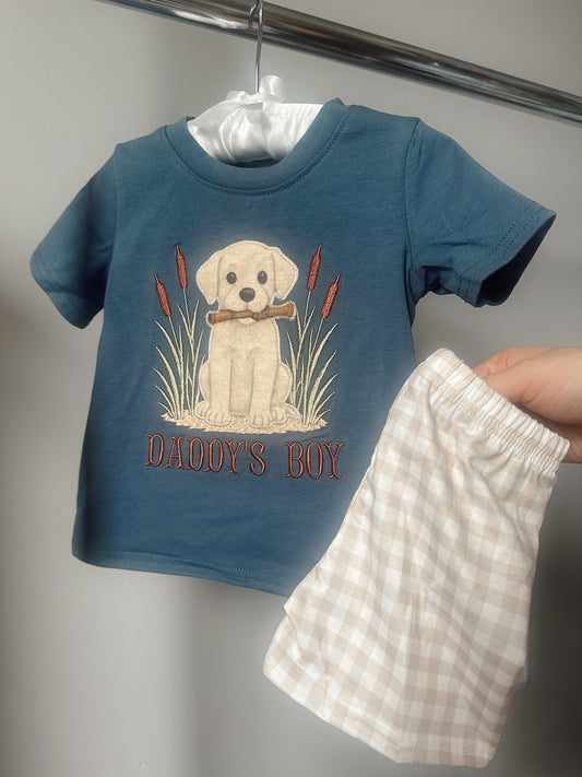 blue daddy's boy puppy short set