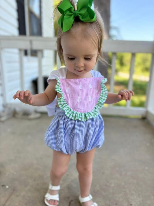 Bow back watermelon sunsuit