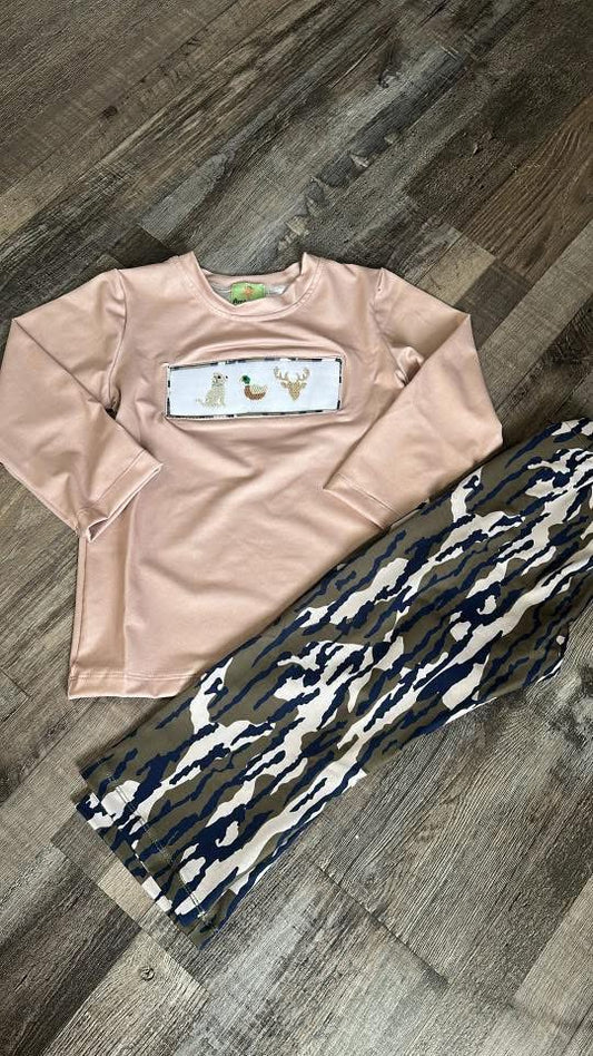Boys camo smocked pant set