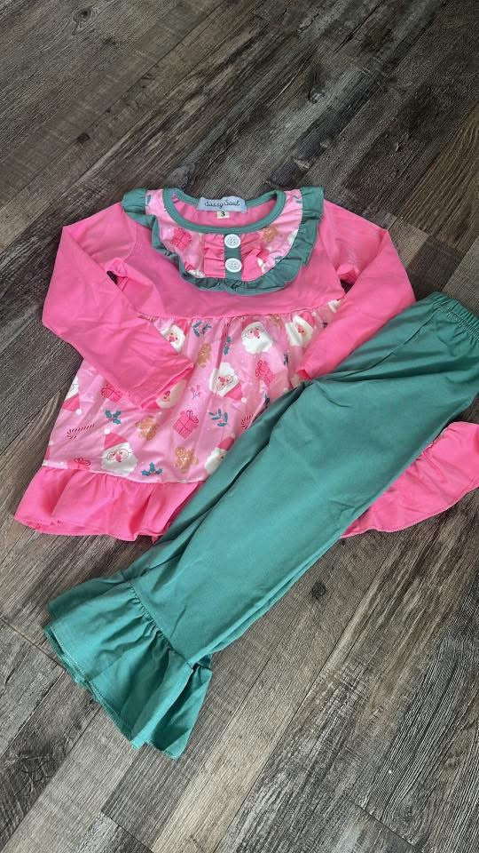Pink & green girls Santa set