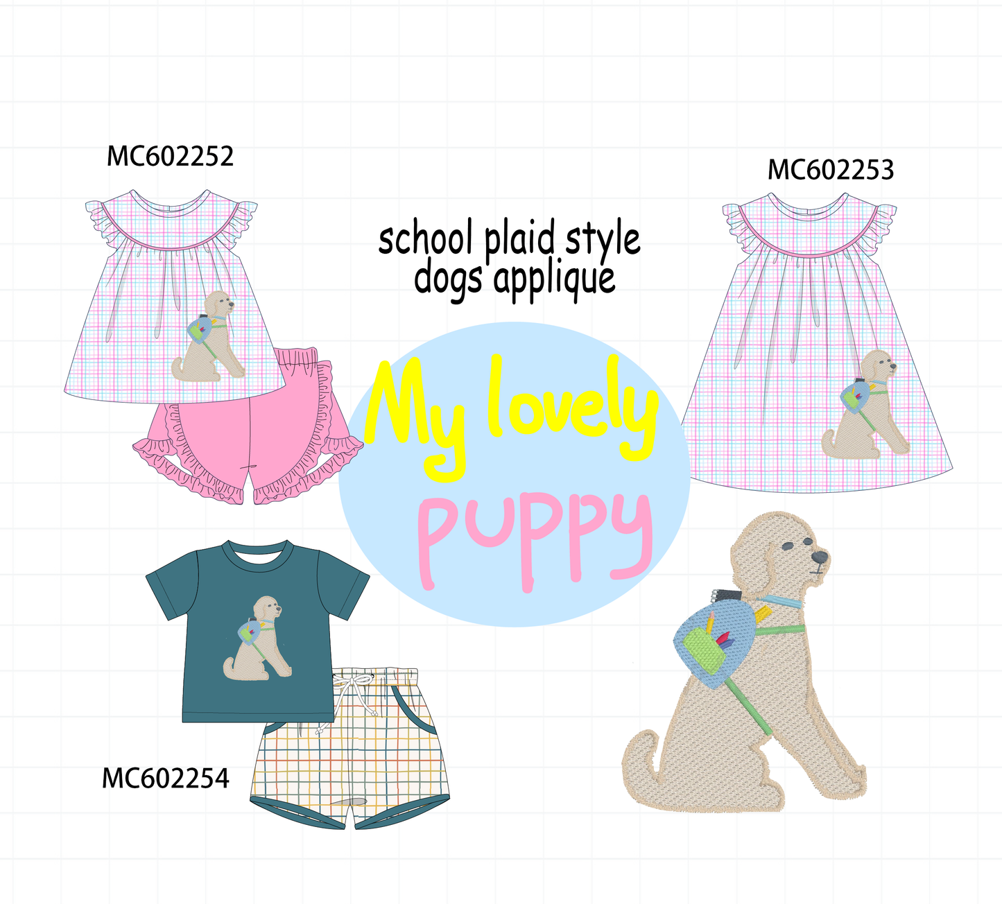 PO81 Back to school puppy applique plaid collection - closing 2/16 - ETA July