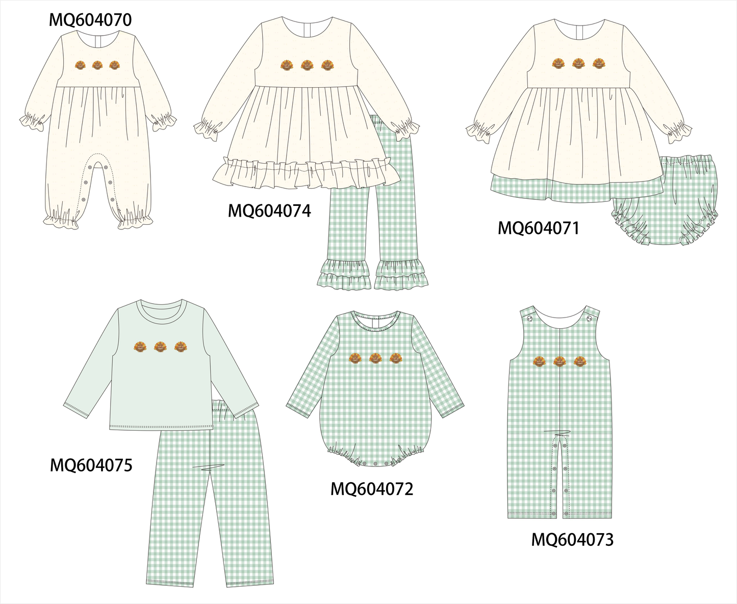 PO87 Beige&green thanksgiving turkey embroidery gingham collection - closing 4/20 - ETA early October