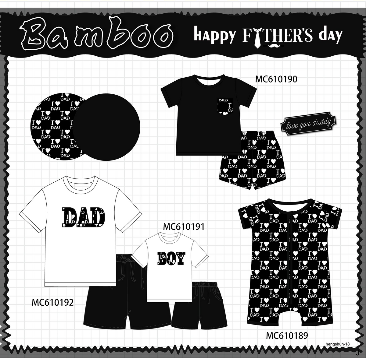 PO108 Black I love DAD bamboo collection - closing 10/26 - ETA march