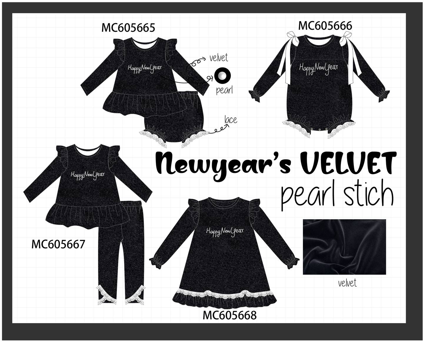 PO93 Black happy new year velvet pearl collection  - closing 6/8 - ETA November