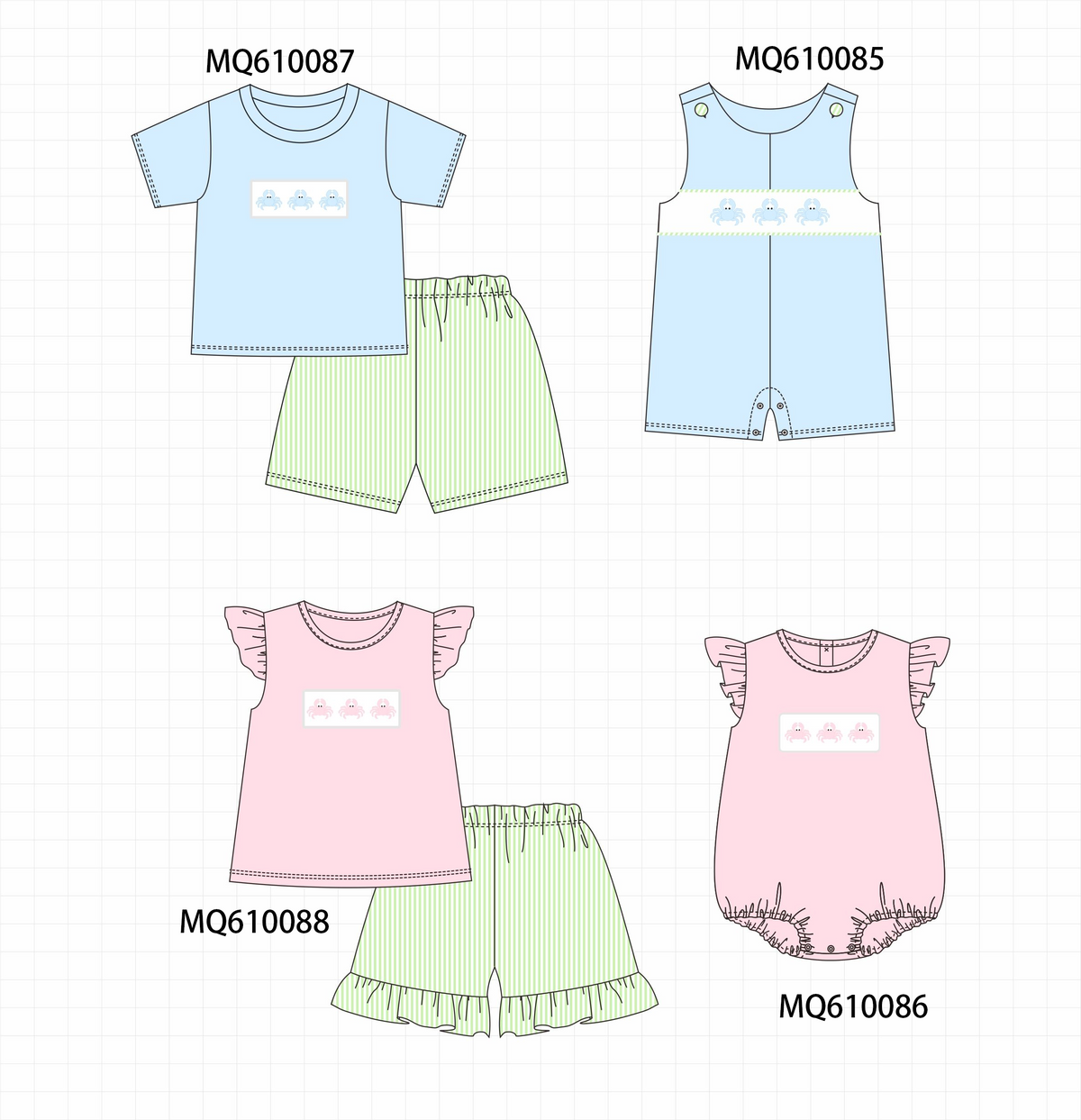 PO109 Blue&pink crab embroidery stripe collection -closing 11/2- ETA May