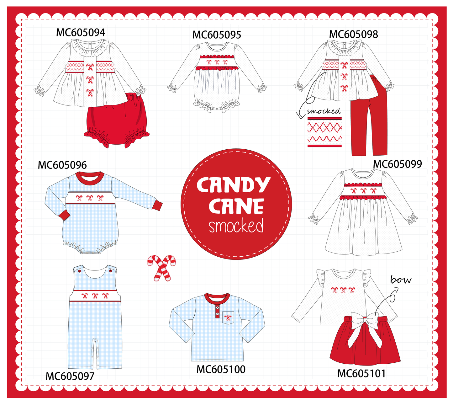 PO92 Blue&whie candy cane smocked collection - closing 5/25 - ETA late October