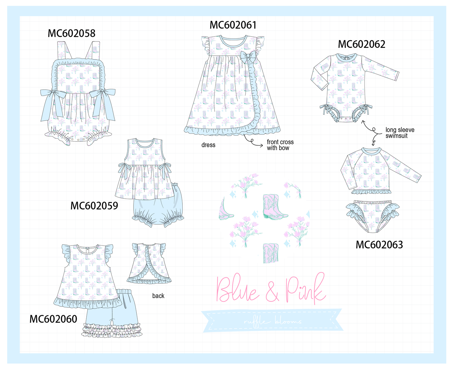 PO81 Blue boots print ruffle collection - closing 2/16 - ETA July