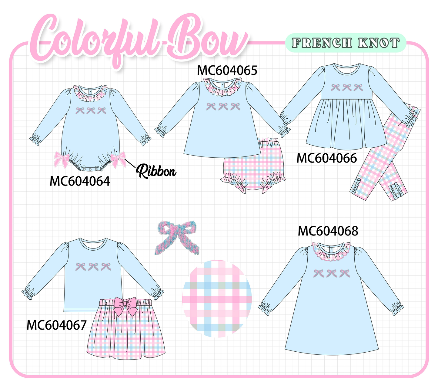 PO86 Blue bow french knot collection - closing 4/13 - ETA early September