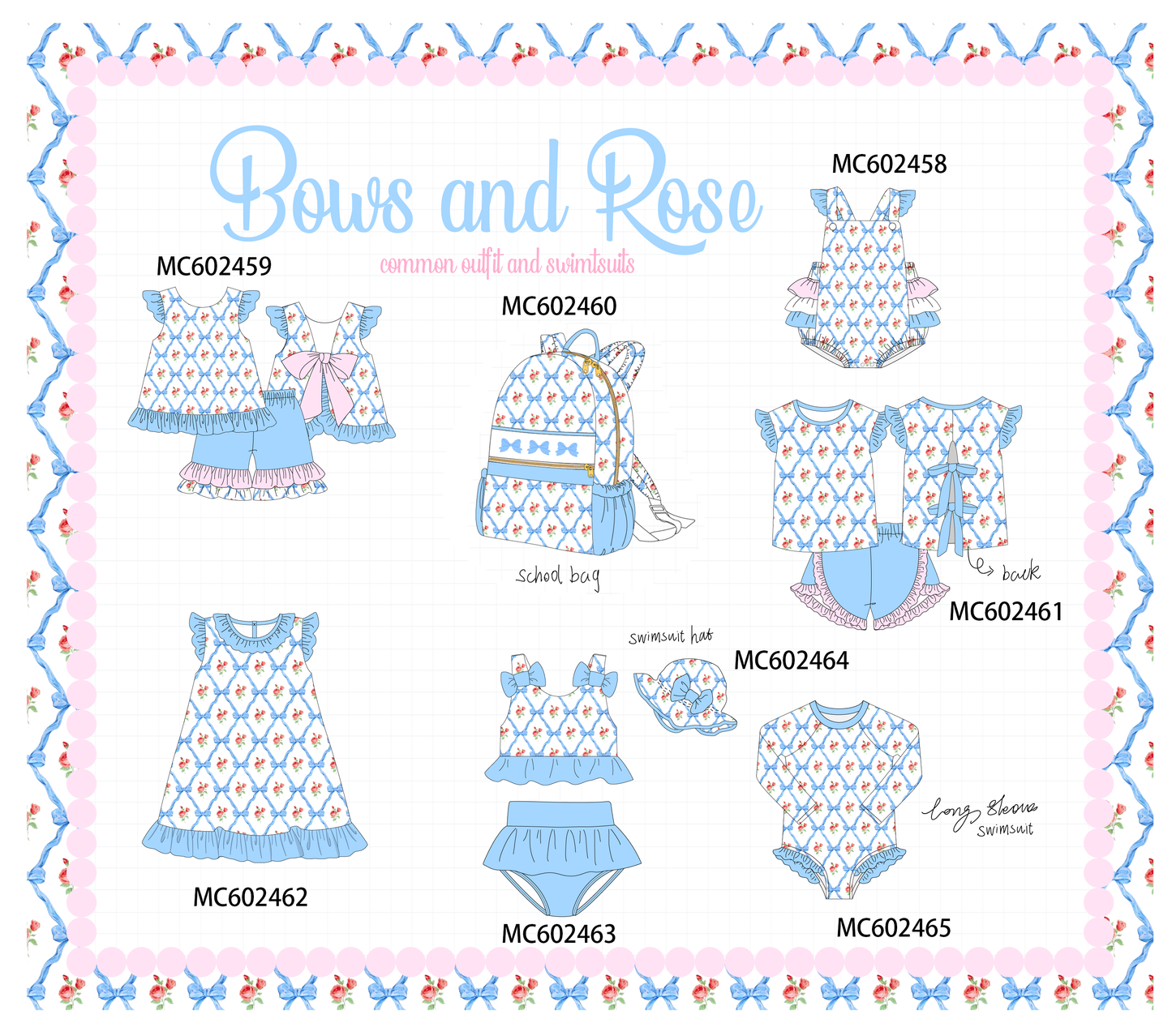 PO82 Blue bow rose print ruffle collection - closing 3/2 - ETA July