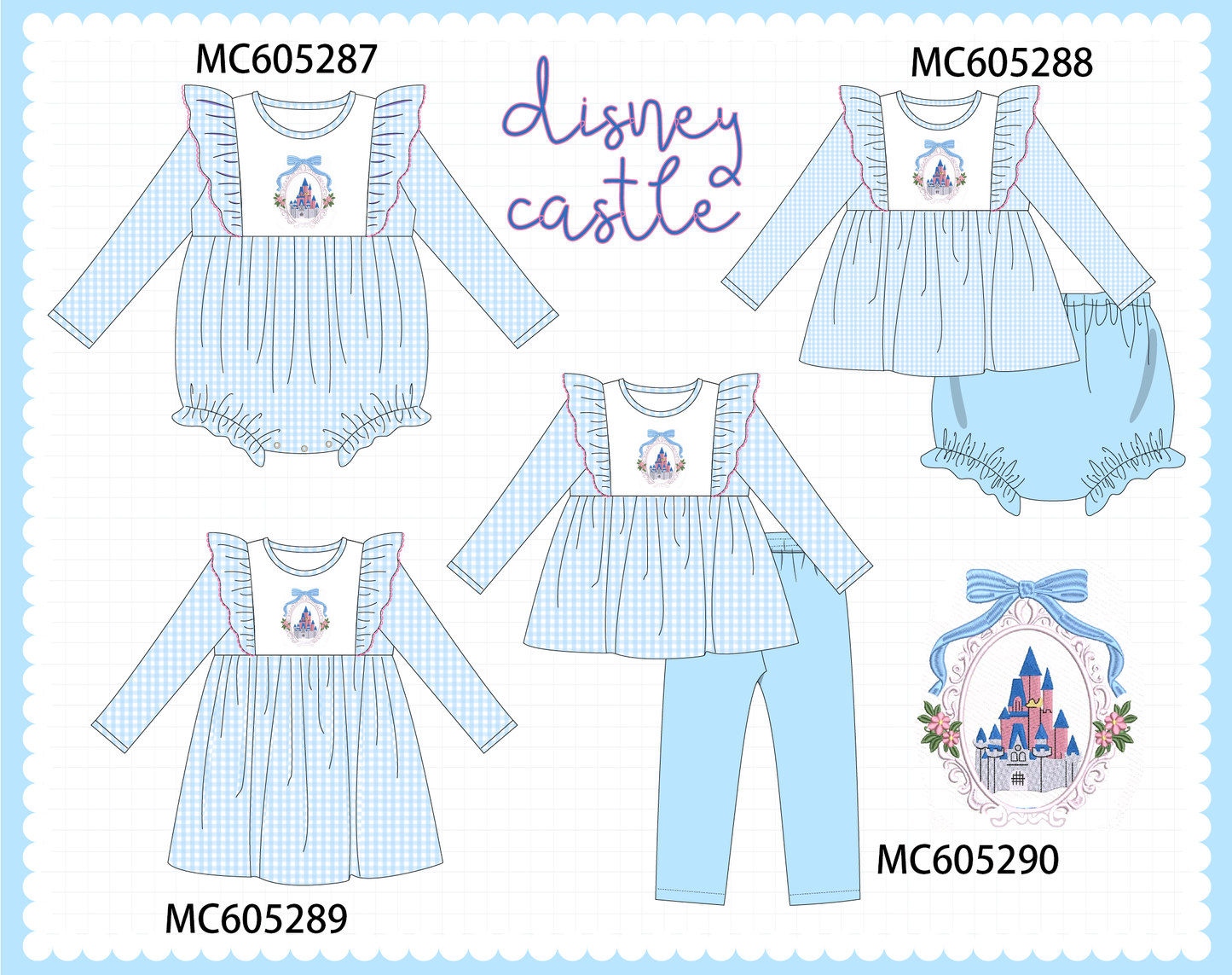 PO92 Blue castle embroidey ruffle gingham collection - closing 5/25 - ETA late October