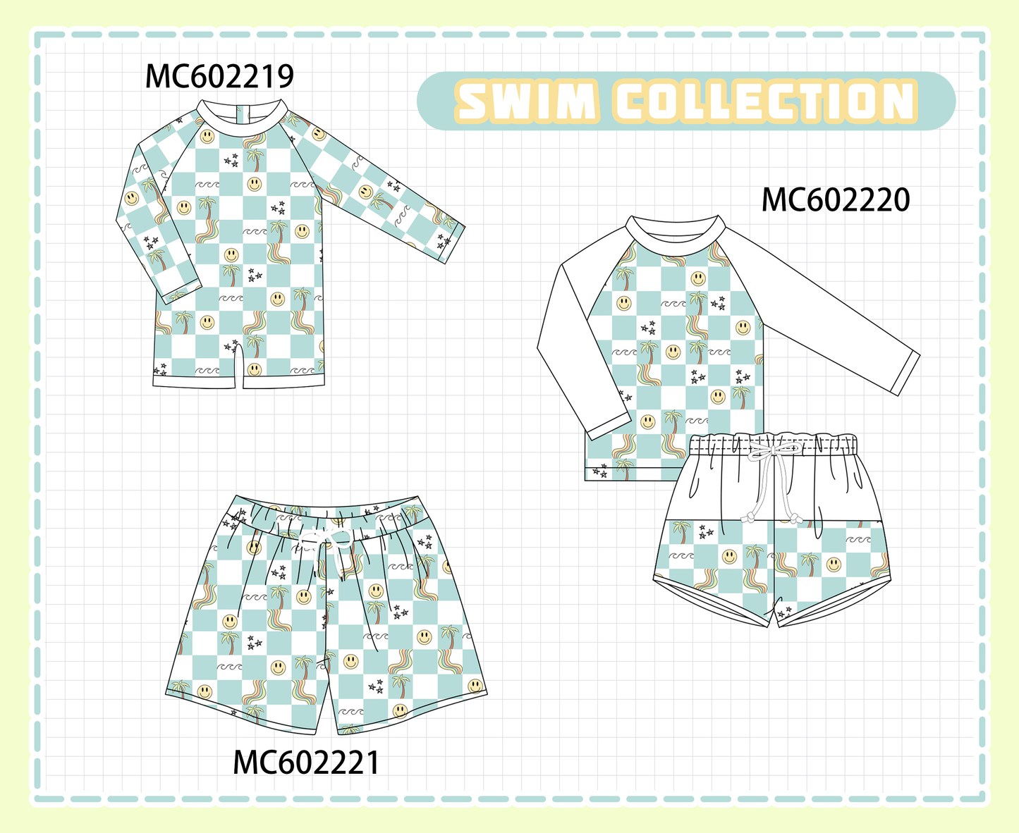 PO81 Blue checkered smile print swimsuit collection - closing 2/16 - ETA July
