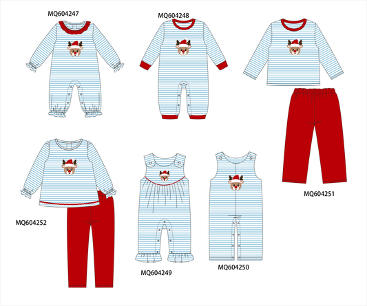 PO89 Blue christmas reindeer applique stripe collection - closing 5/4 - ETA late october