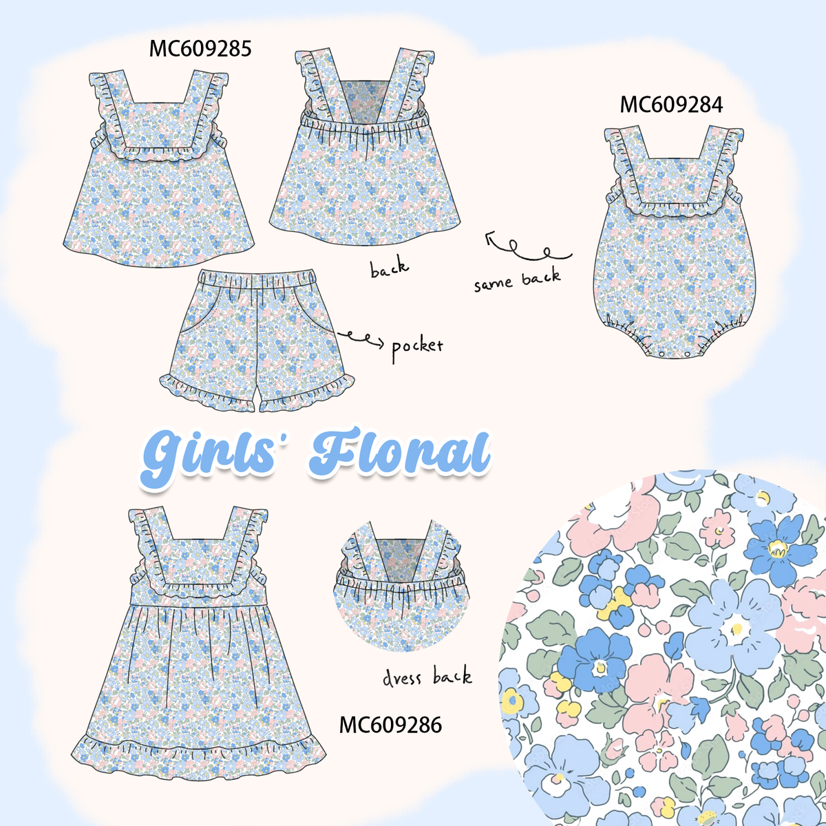 PO104 Blue floral ruffle collection  - closing 9/14 - ETA February