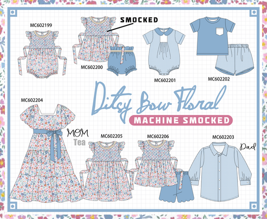 PO81 Blue floral smocked bow collection - closing 2/16 - ETA July