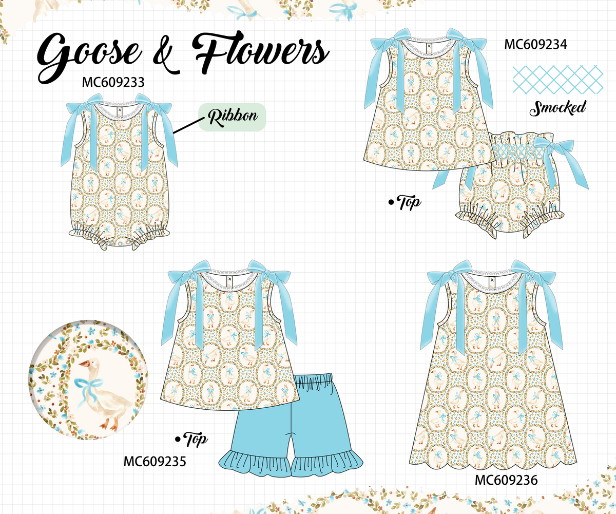 PO104 Blue goose floral ruffle collection  - closing 9/14 - ETA February