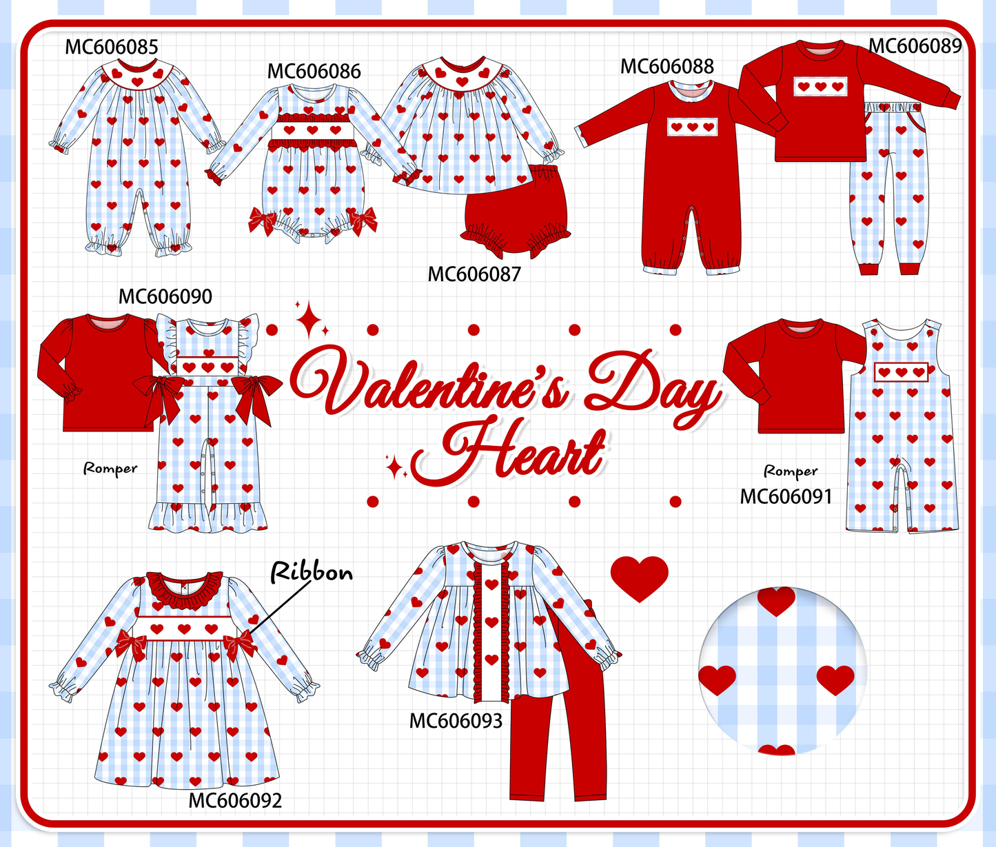 PO95 Blue heart embroidery gingham collection