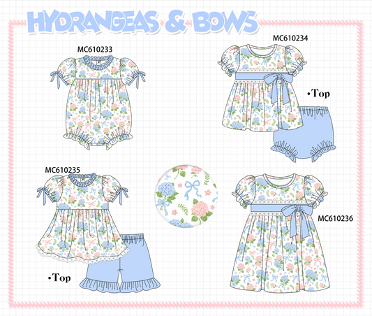 PO108 Blue hydrangea bow print ruffle collection - closing 10/26 - ETA march