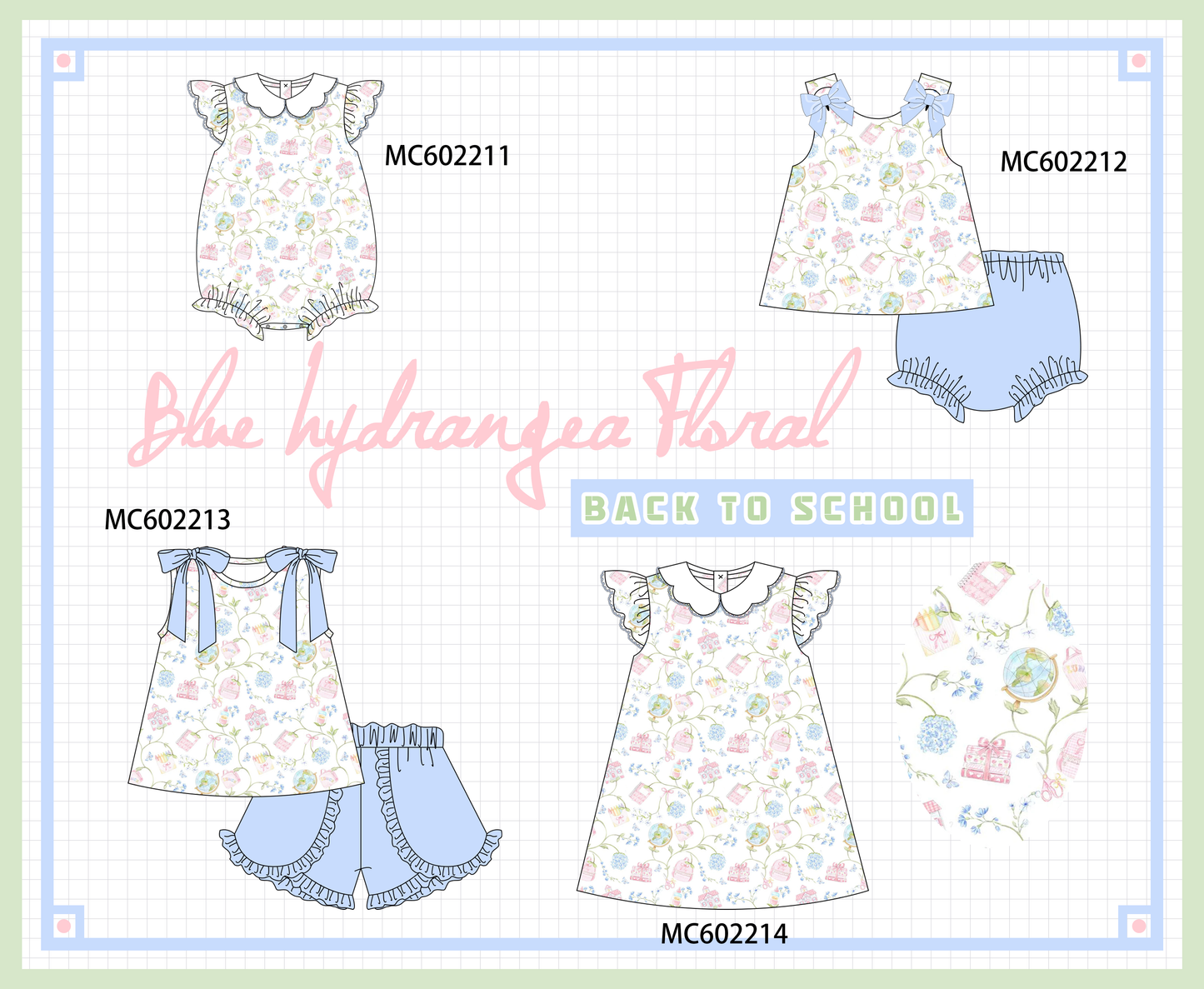 PO81 Blue hydrangea floral ruffle collection - closing 2/16 - ETA July