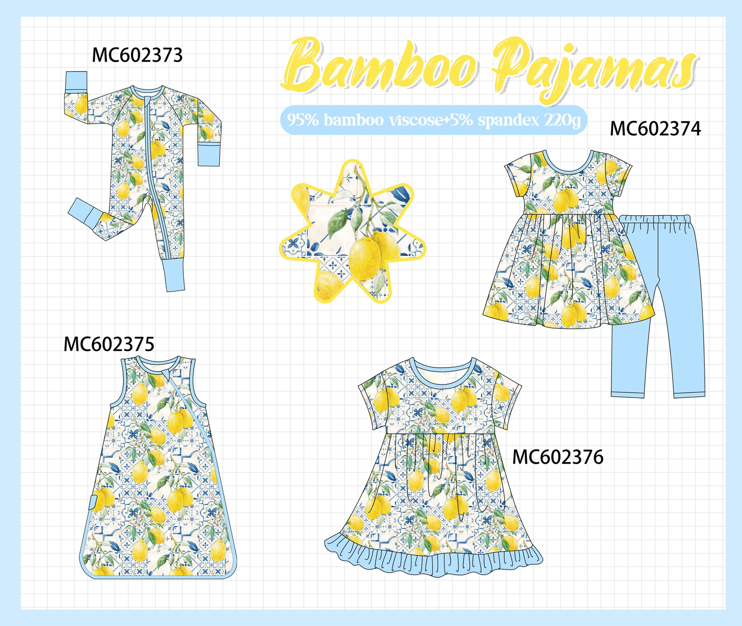 PO82 Blue lemon print bamboo pajama collection - closing 3/2 - ETA July