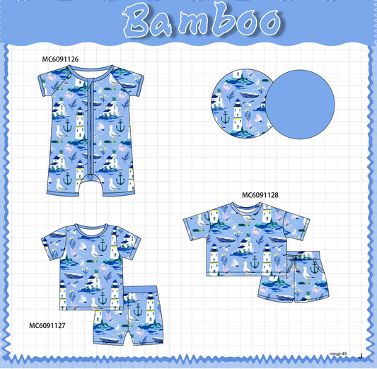 PO105 Blue lighthouse print bamboo collection - closing 9/28 - ETA late February