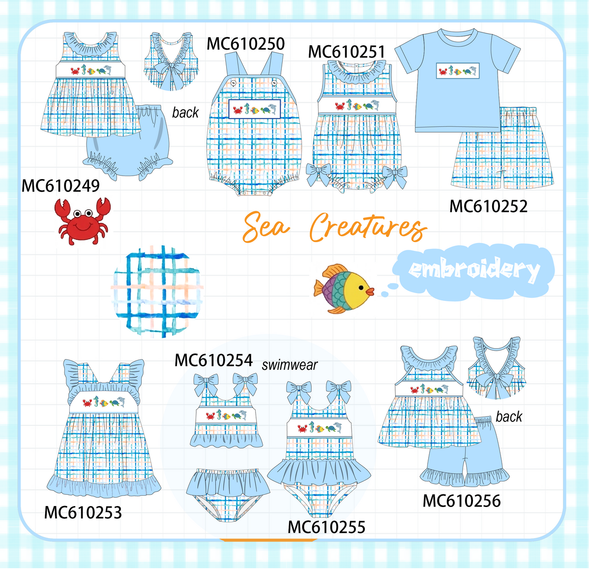 PO108 Blue marine creatrue embroidery plaid collection - closing 10/26 - ETA march