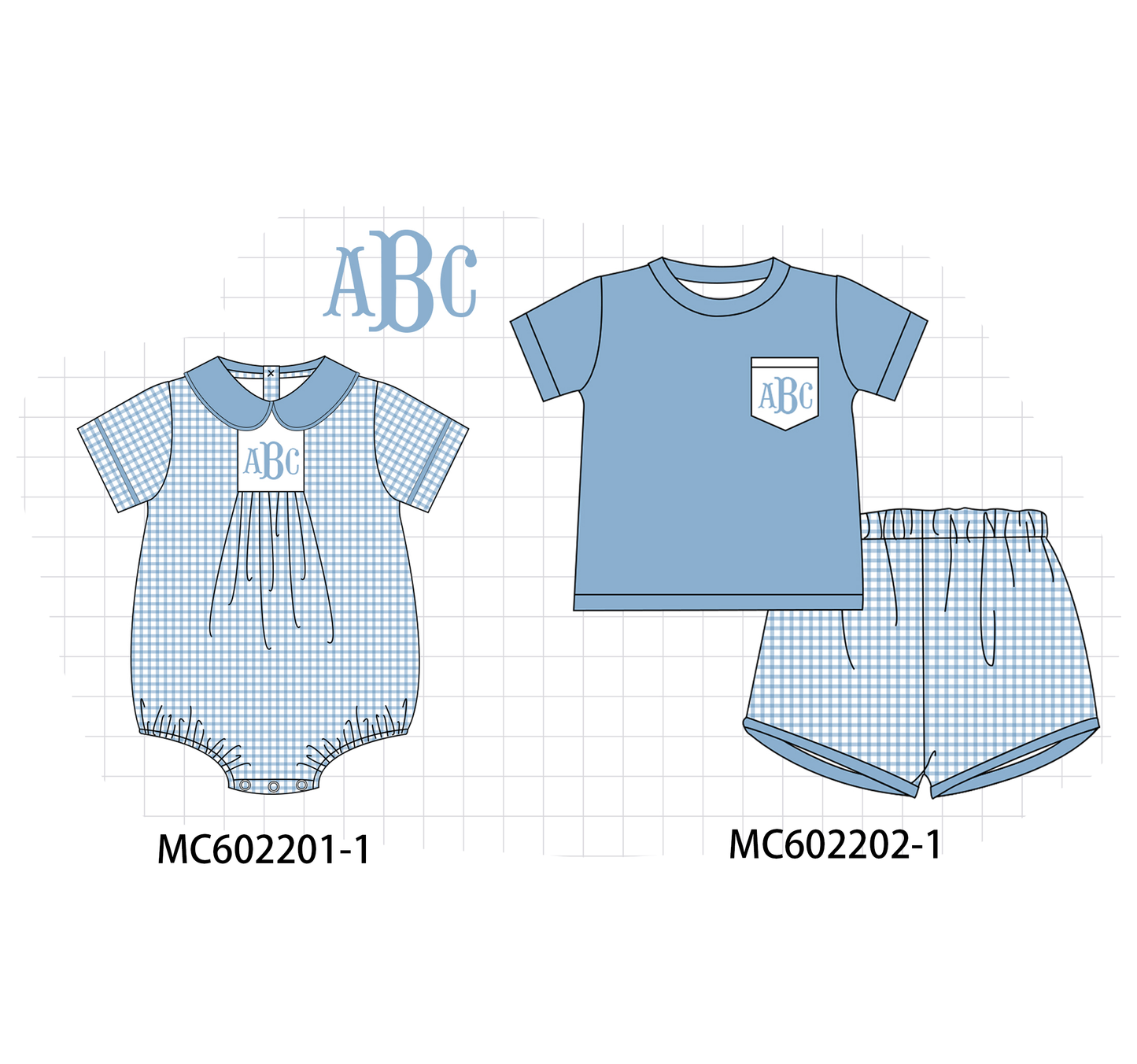 PO81 Blue monogram embroidery gingham boy collection - closing 2/16 - ETA July