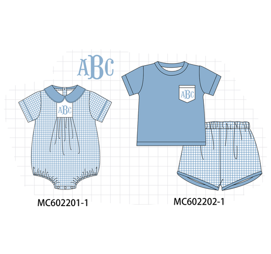 PO81 Blue monogram embroidery gingham boy collection - closing 2/16 - ETA July
