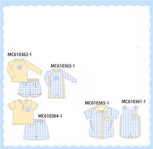 PO108 Blue monogram embroidery gingham boy collection - closing 10/26 - ETA march
