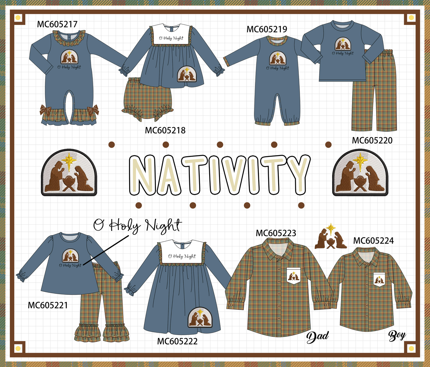 PO92 Blue nativity embroidery plaid collection - closing 5/25 - ETA late October