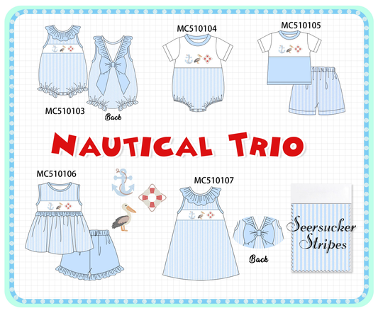PO69 Blue nautical trio embroidery stripe collection- closing 10/27 - eta early march