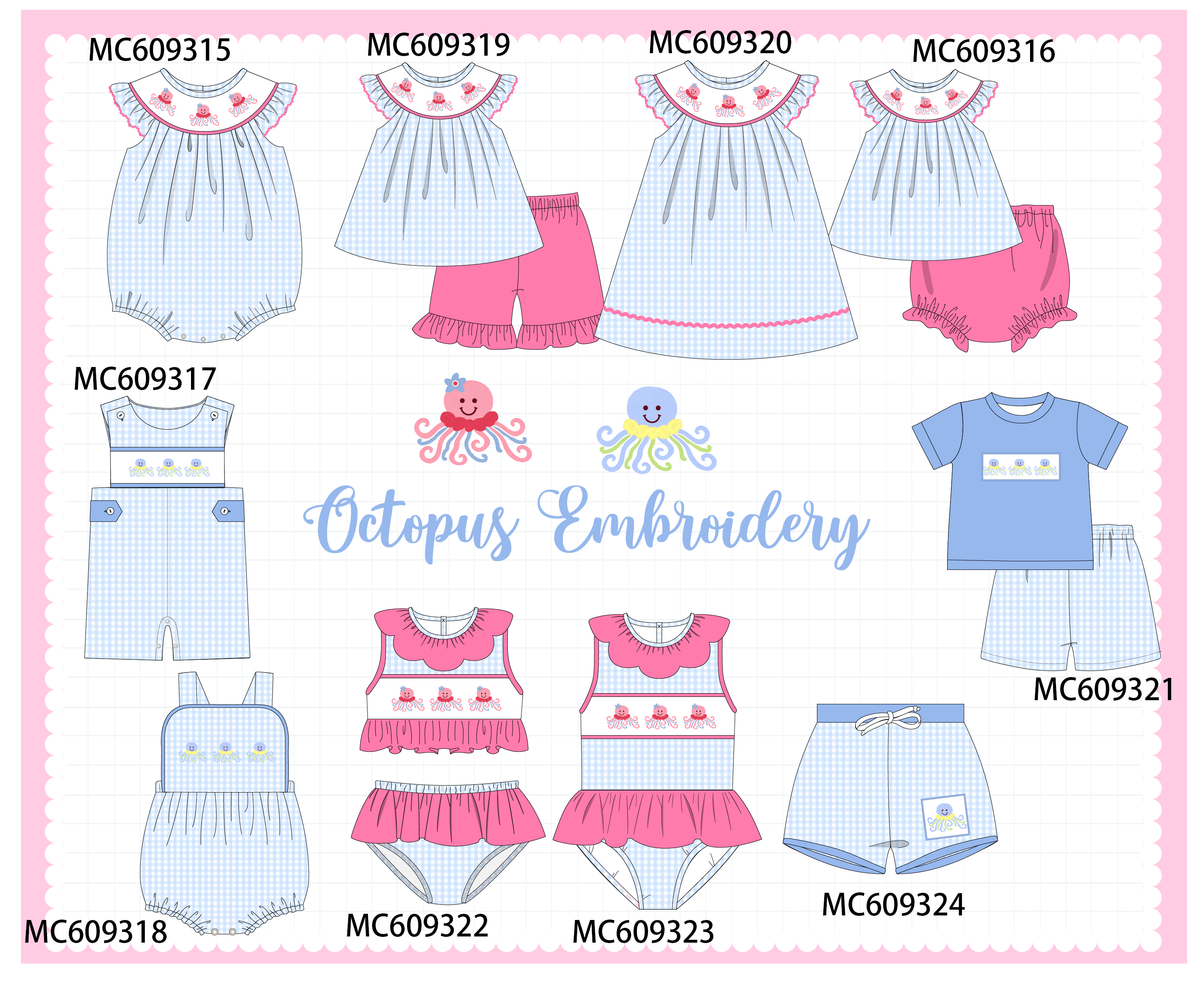 PO104 Blue octopus embroidery gingham collection - closing 9/14 - ETA February