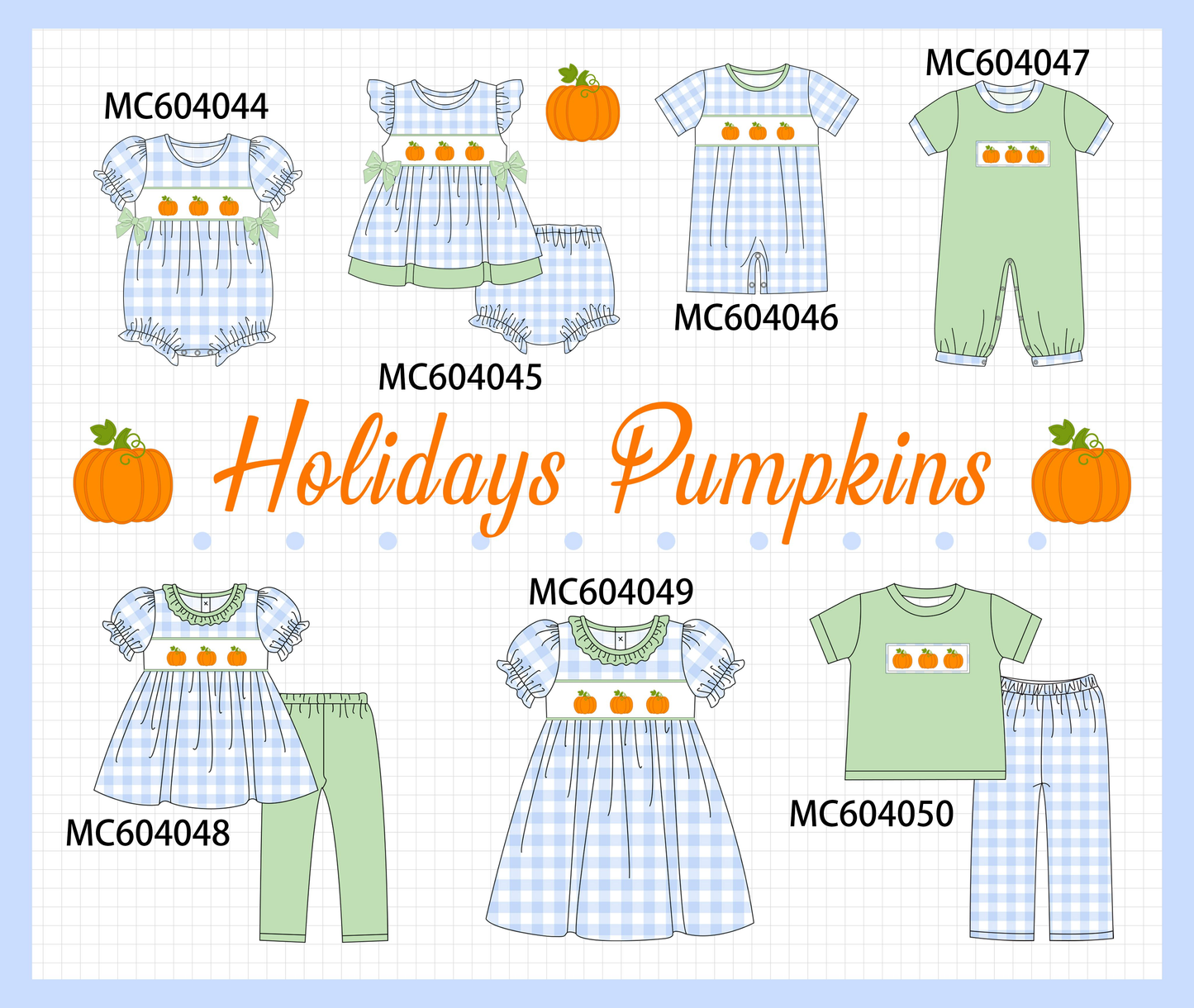 PO86 Blue pumpkin embroidery gingham collection - closing 4/13 - ETA early September