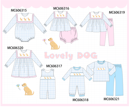 PO95 Blue puppy embroidery plaid collection - closing 6/22 - ETA late November