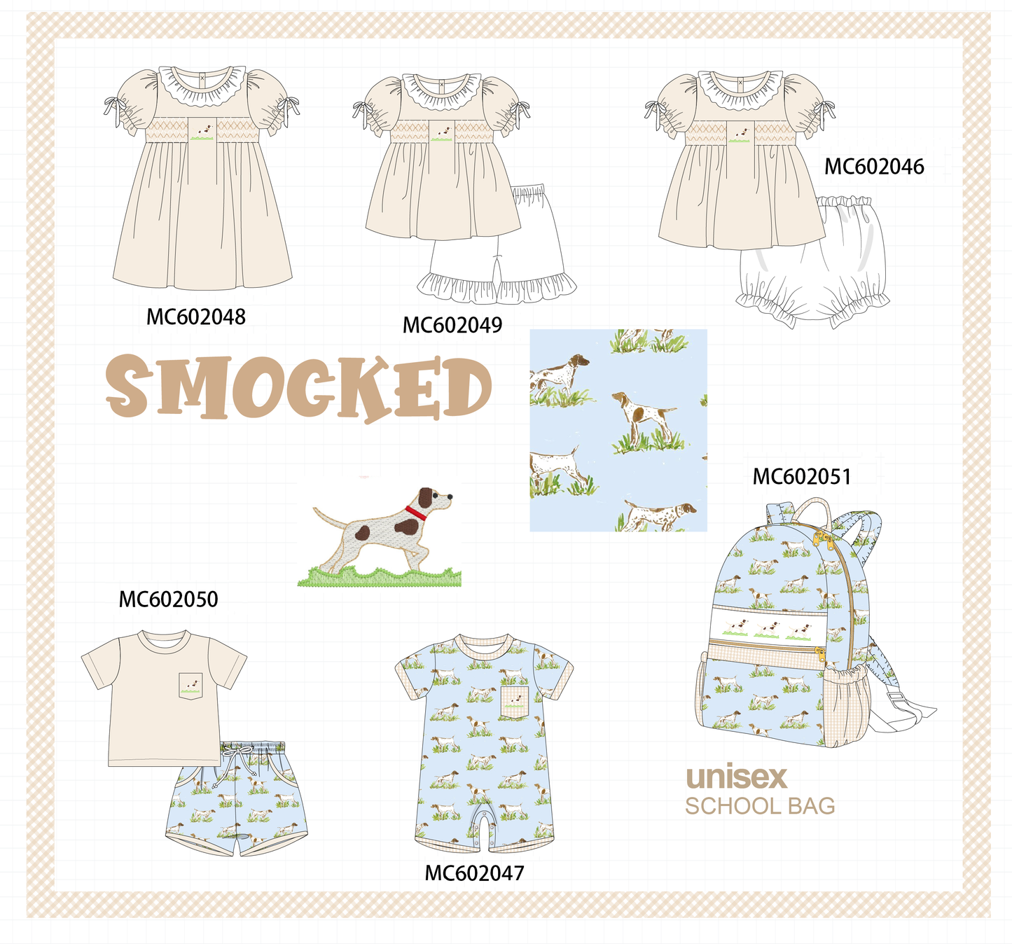 PO81 Blue puppy embroidery smocked collection - closing 2/16 - ETA July