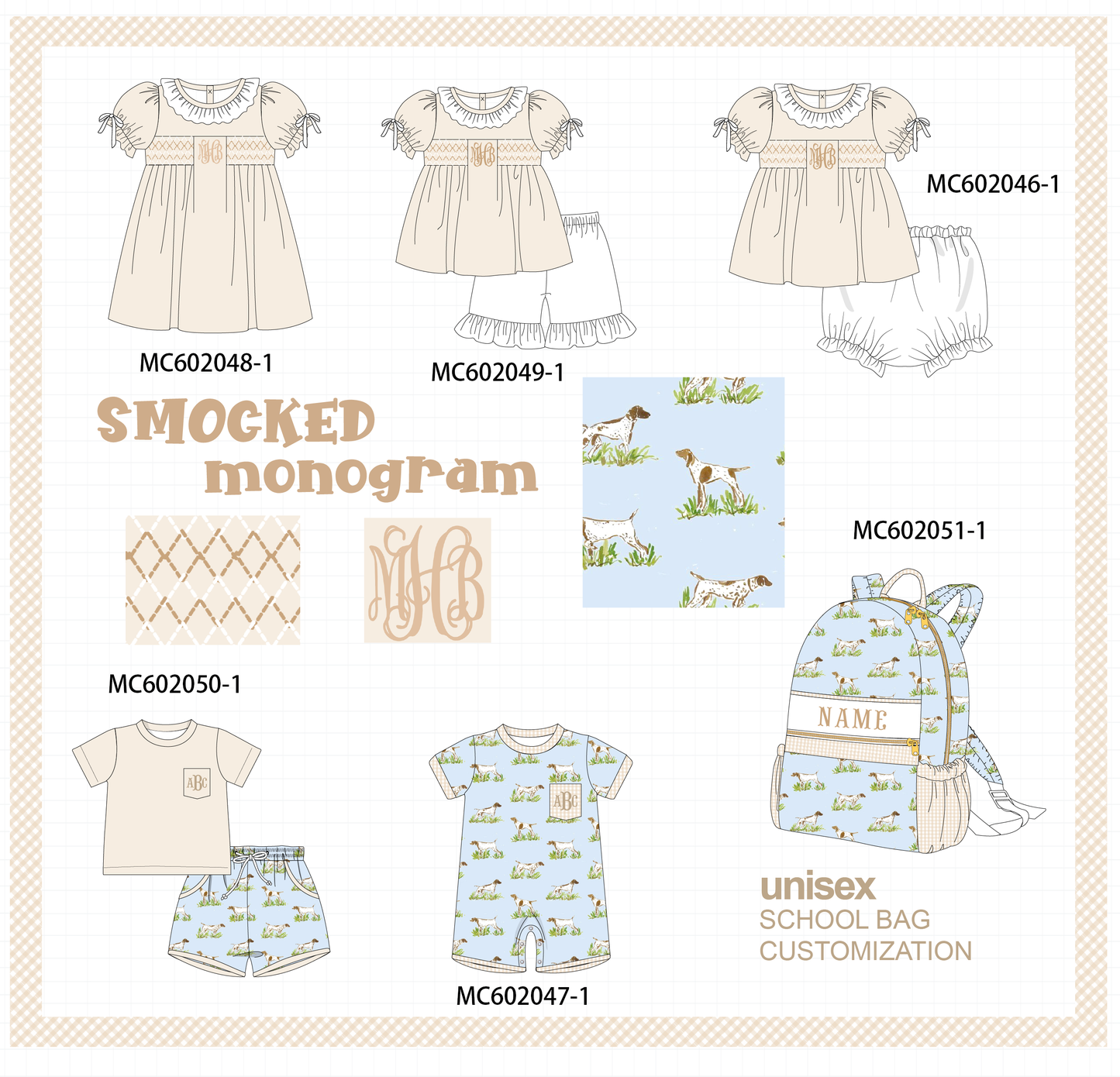 PO81 Blue puppy monogram smocked collection - closing 2/16 - ETA July