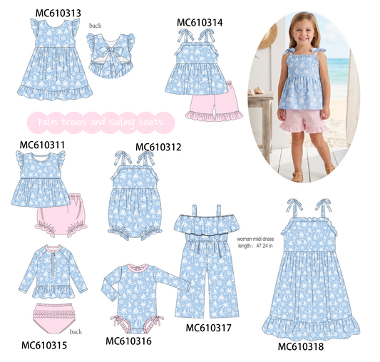 PO108 Blue sailboat print ruffle collection - closing 10/26 - ETA march