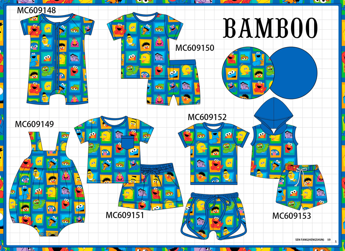 PO104 Blue sesame street print bamboo collection  - closing 9/14 - ETA February
