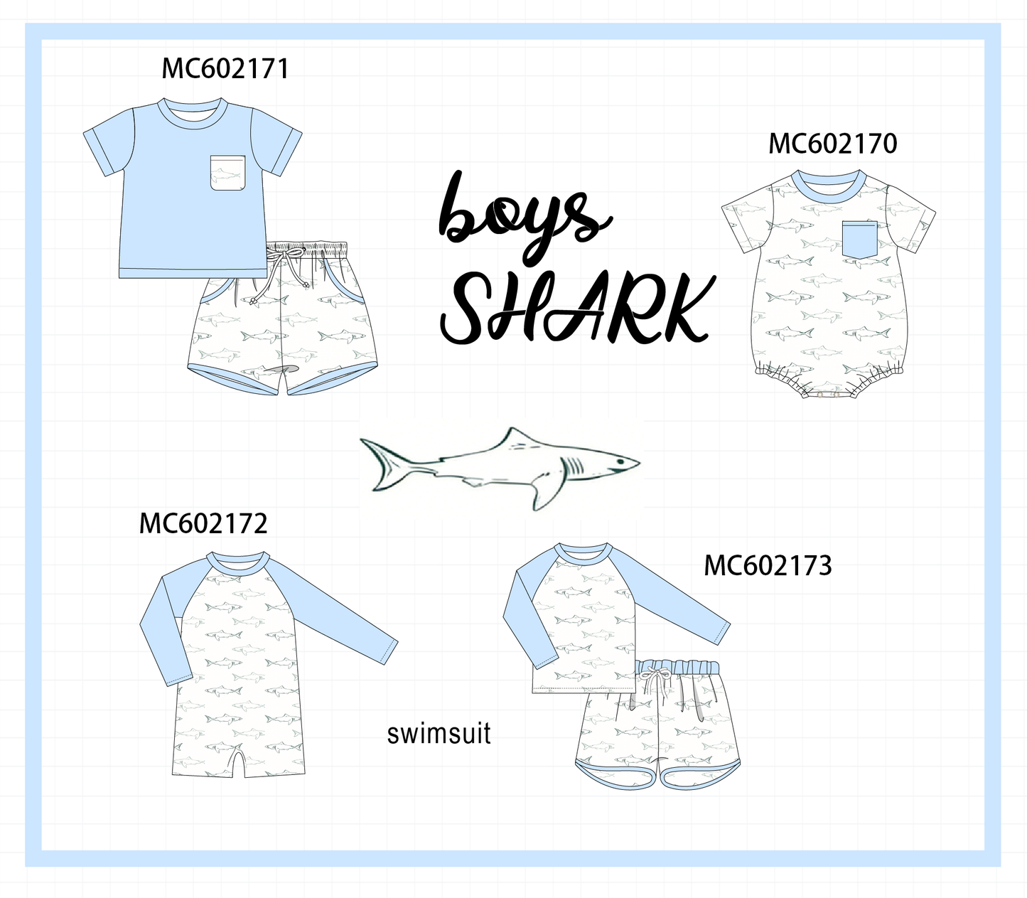 PO81 Blue sharks print boys swimsuit collection - closing 2/16 - ETA July