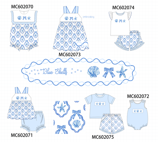PO81 Blue shells bow embroidery collection - closing 2/16 - ETA July