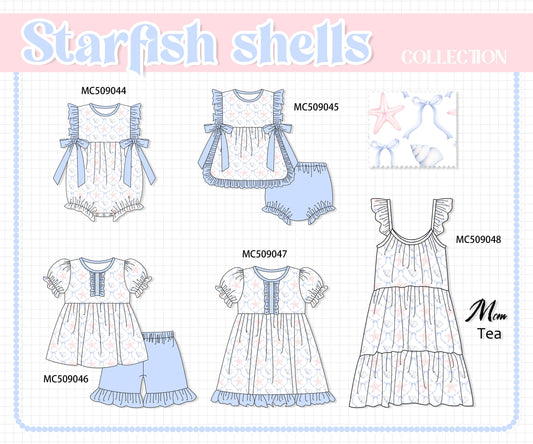 PO65 Blue starfish shell print ruffle collection - closing 9/15- ETA late January