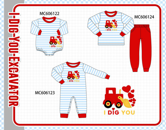 PO95 Blue stripe I dig you excavator applique collection - closing 6/22 - ETA late November