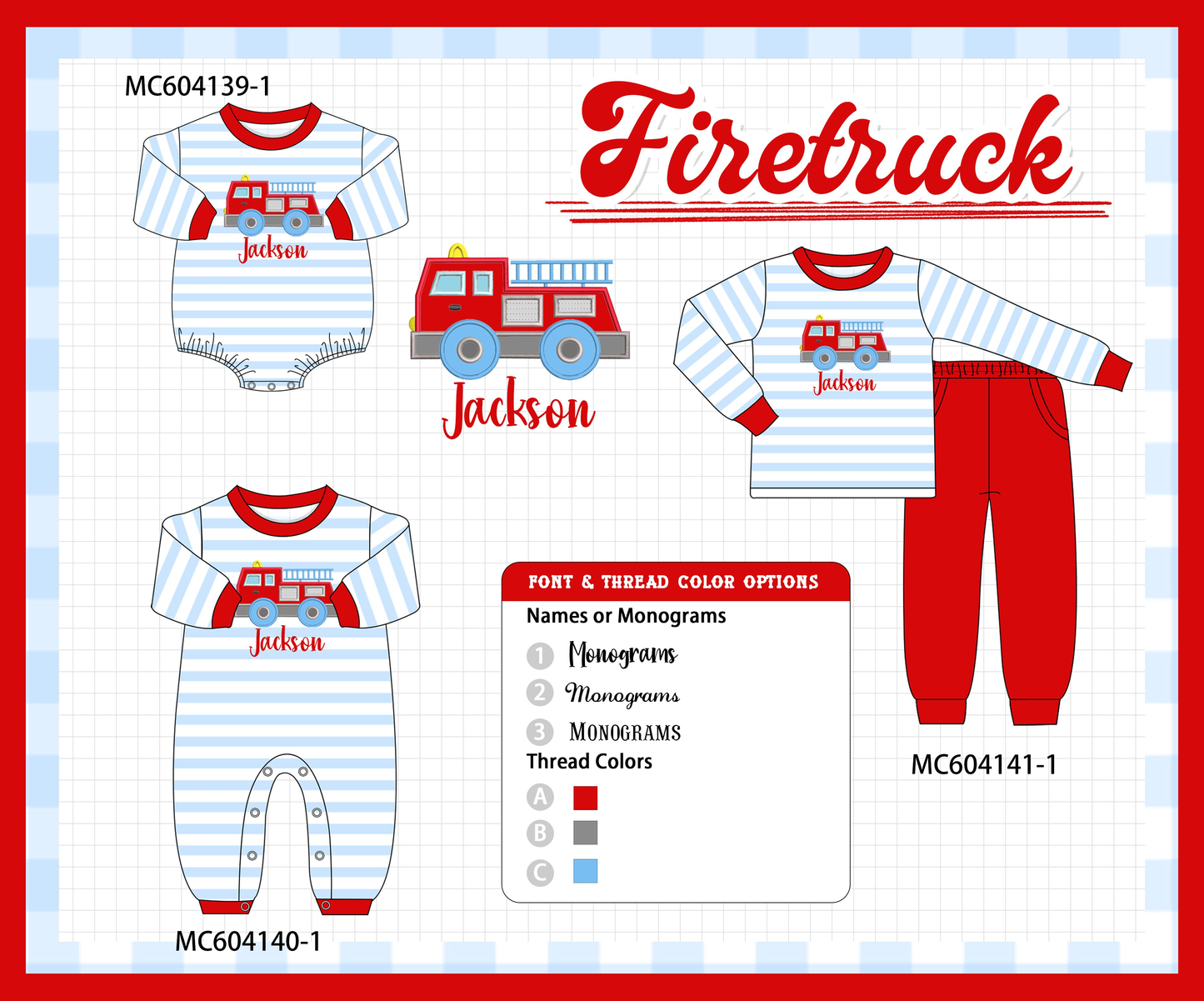 PO86 Blue stripe firework monogram embroidery collection  - closing 4/13 - ETA early September