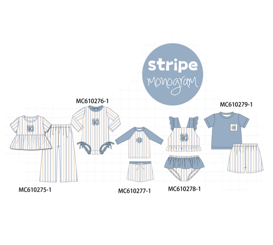 PO108 Blue stripe monogram embroidery ruffle collection 2 - closing 10/26 - ETA march