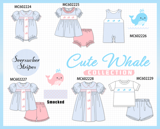 PO81 Blue stripe seersucker whale embroidery smocked collection - closing 2/16 - ETA July