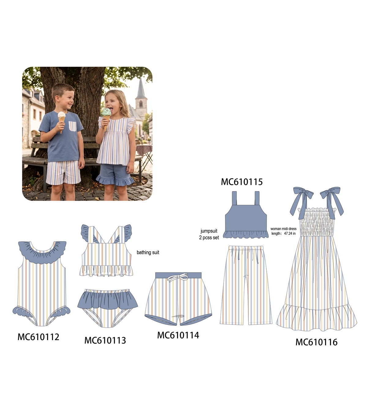 PO108 Blue stripe smocked ruffle collection 2 - closing 10/26 - ETA march
